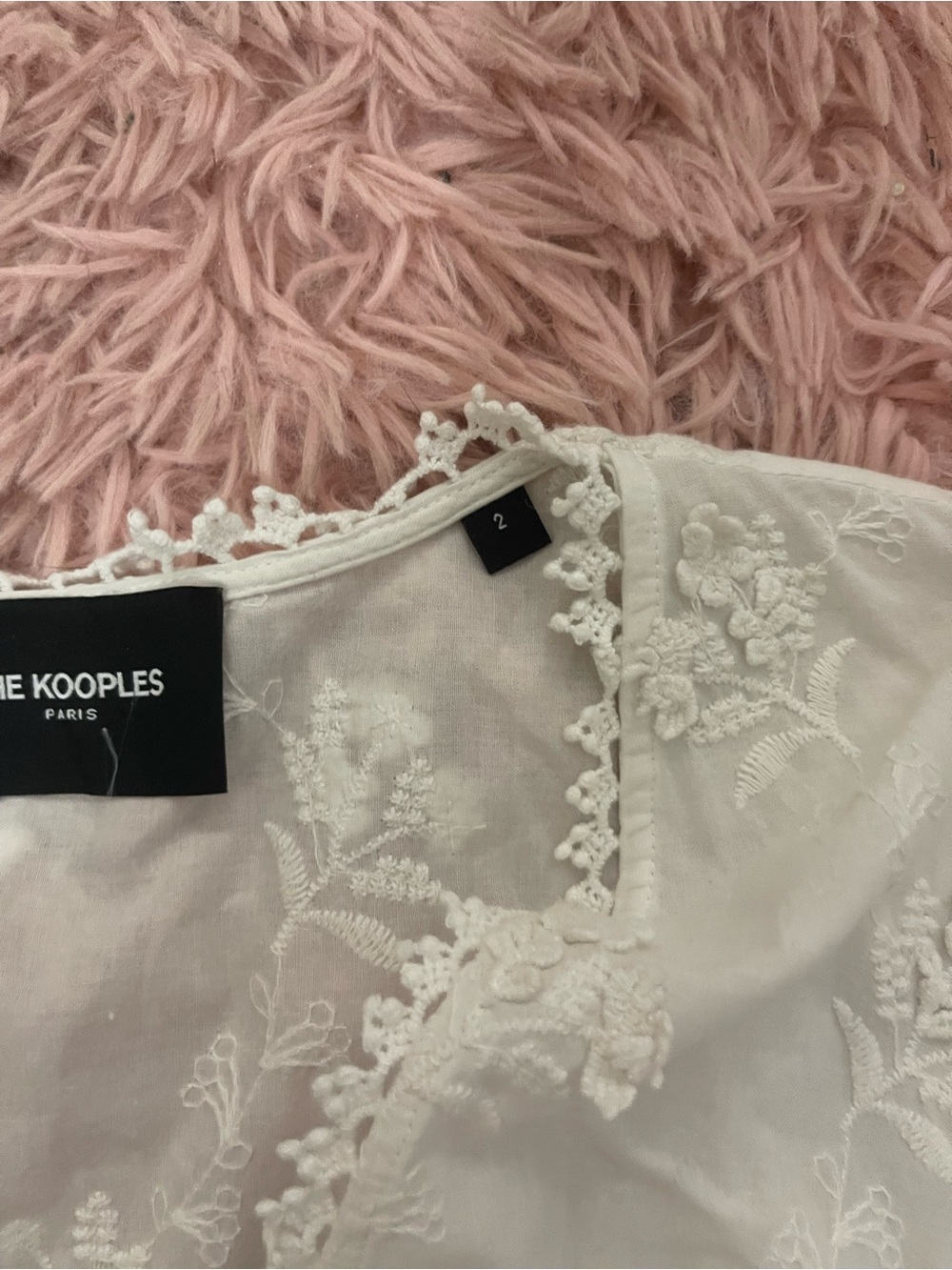 The Kooples White Embroidered Wrap Peplum Blouse Size 2 Lace Trim - Picture 4 of 6
